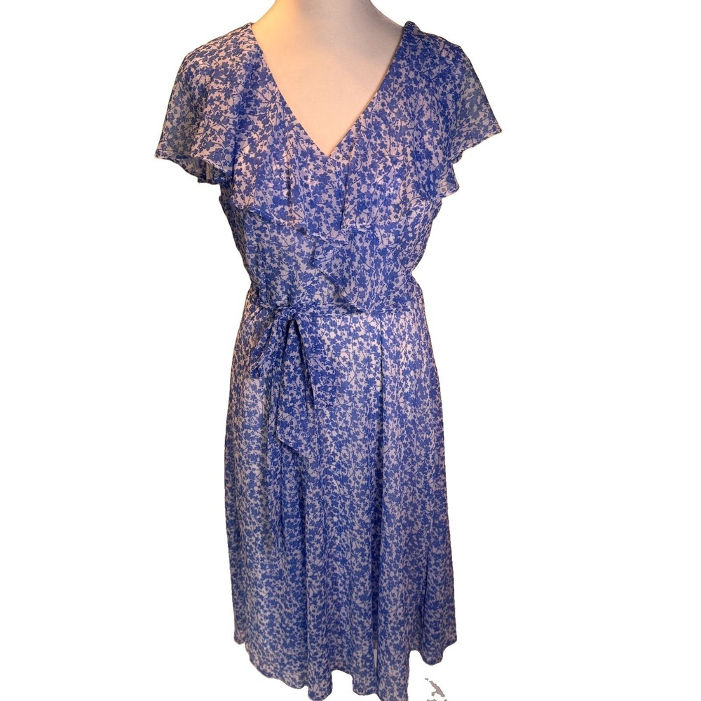 Tommy Hilfiger Floral Cottagecore Fit & Flare Midi Dress In French Blue Size 8 - Picture 2 of 10